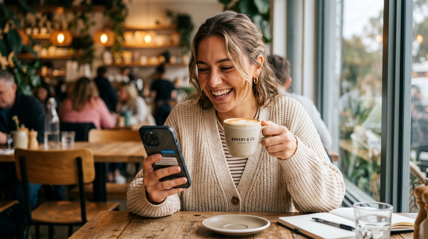 Woman reading articles on mobile